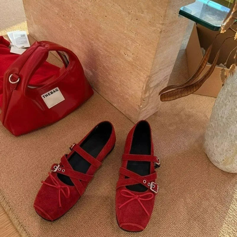 Cyflymder  Internal elevation 6CM Women Mary Jane Shoes Fashion Butterfly-knot Single Shoes Ladies Casual Street Style Dress Red Pumps