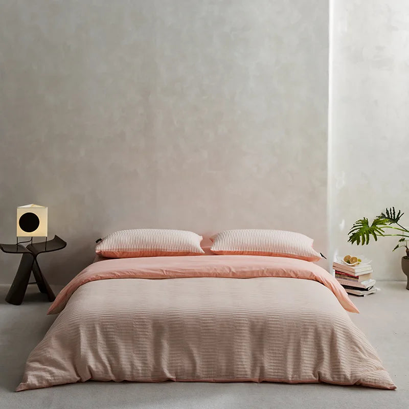Cyflymder  40S Ripple Jacquard Pure Cotton Bedding Set Bubble Gauze Color Blocking Breathable Quilt Set Twin Full Queen King Bedclothes