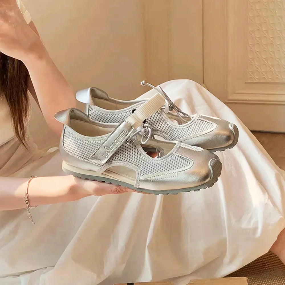 Cyflymder  Leather Version Mary Jane Shoes Casual Drawstring Soft Bottom Women's Spring Summer Leisure Sporty Contrast Color Slip-On