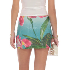 Cyflymder  Sequined Mini Skirt y2k Women Summer Stylish Flower Print Low Rise Bodycon Short Skirts Evening Party Skirt Streetwear