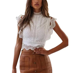 Cyflymder  Sexy Hollow out Pure Color Geometric Pattern Women's Top Lace Chiffon irt Summer New Sle Bestseller Transparent Design
