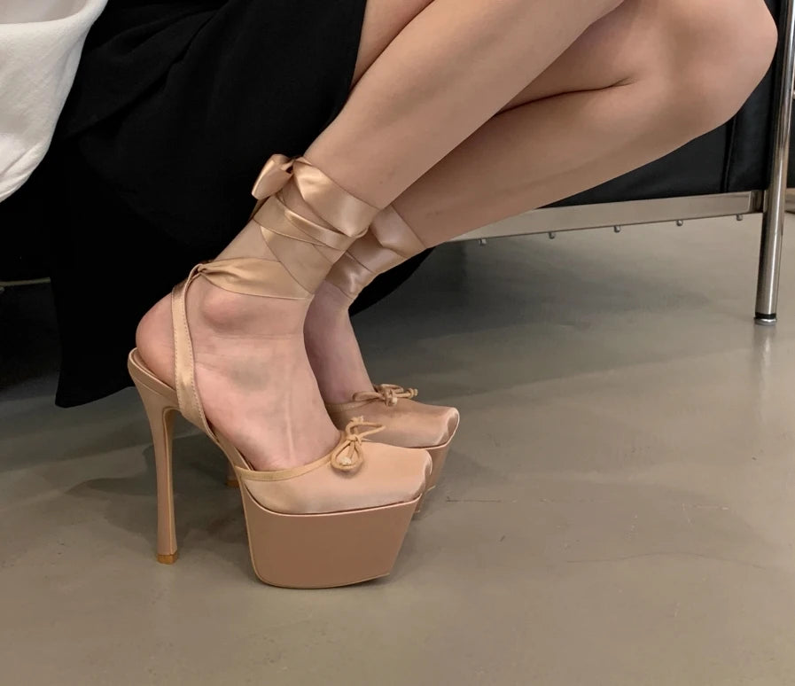 Cyflymder Summer Super high heels, thick heels, transparent sandals, thick soles, extremely high women shoes