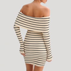 Cyflymder  Striped Knit Sweater Mini Dress Women Bandeau Backless Elegant Fashion Summer Contrast Party Dress Knitwear Mini Dress