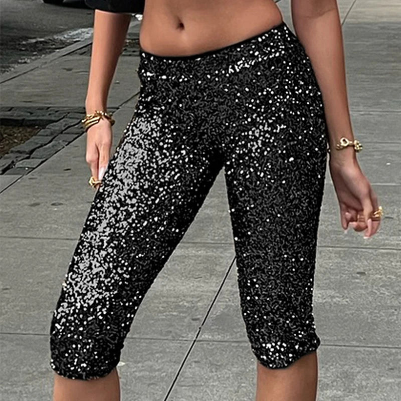 Cyflymder  Women's Sequined Glitter Tight Fitting Package Hips Sexy Calf-length Pants Fashion Leisure Mid-night Club Party New Bottoms