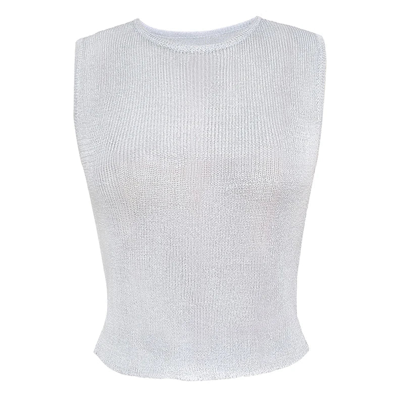 Cyflymder  Women New 2025 Sexy Sleeveless Tank Tops Sparkling Fashion See-through Simple Style Carnival Party Vest Tops Y2K Streetwear