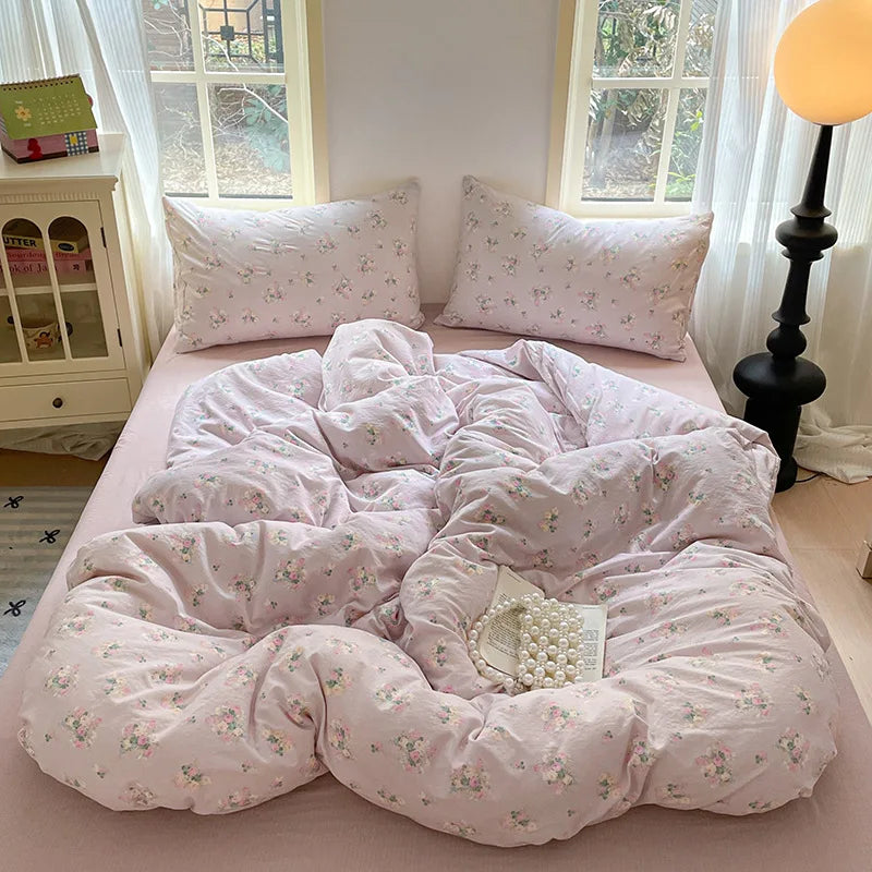 Cyflymder  Grade-A Double-Layer Yarn Pure Cotton Bedding Set Single Double High-Quality Bedsheet Kit Skin Friendly Ultra Soft Quilt Set