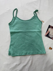 Cyflymder  Teal Striped Camisole+Straight Short Pants Women Summer Cotton Simple Sport Pant Sets Sweet Vintage Tank Tops 2 Piece Set Y2K