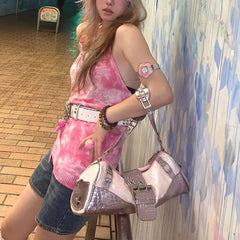 Cyflymder  Hot Girl Vintage Y2k Pink Underarm Bag Women Faux Crocodile Patchwork Large Capacity Handbag Ladies Fashion Casual Shoulder Bags