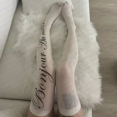 Cyflymder  White Punk Vintage Letter Print Long Socks Harajuku OverKnee Thigh High Stockings Cosplay Cute Graffiti Sock y2K Subculture