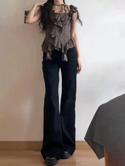 Cyflymder  Spicy Girl Black Flared Jeans Low Waist Retro Wide Leg Pants American Style Loose Straight Denim for Women Spring