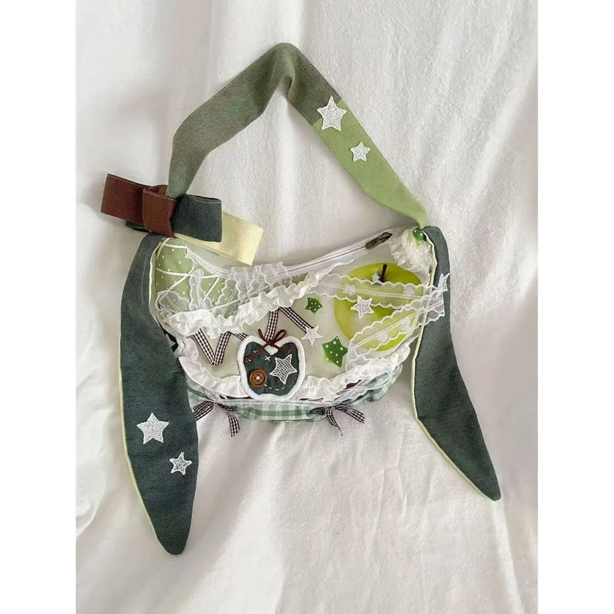 Cyflymder  Harajuku Y2k Aesthetic Ins Underarm Bag Women Contrast Color Plaid Rabbit Ear Canvas Bag Grunge Patchwork Lace Shoulder Handbags
