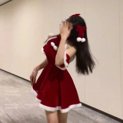 Cyflymder  Sexy Christmas Outfit Santa Claus Cosplay Cheongsam Style Red Dress Chinese New Year Tempting Dresses Party Performance Clothing