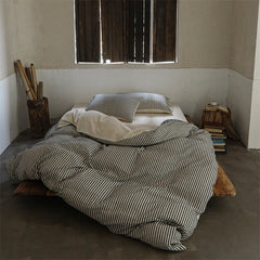 Cyflymder  Linen Cotton Simple Stripes Jacquard Nordic Style Bedding Set Single Double Queen King Duvet Cover Flat/Fitted Sheet Pillowcase