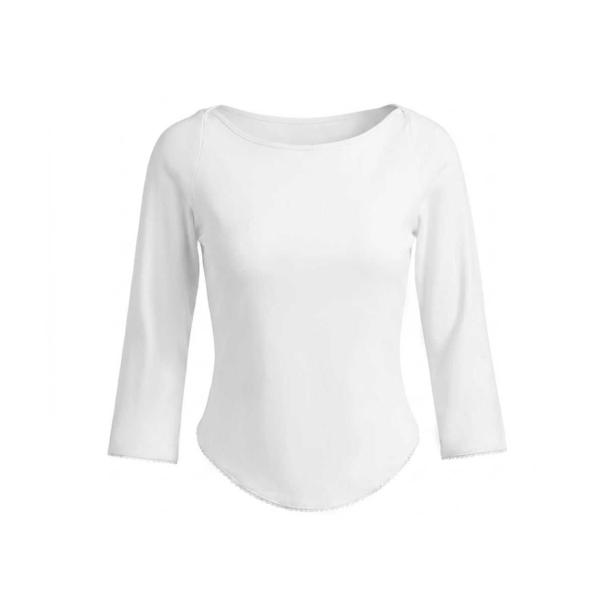 Cyflymder  Women Summer Baby Tees Boat Neck 3/4 Sleeves Scalloped Curved Hem T-Shirts Y2K Cute Going Out Tops
