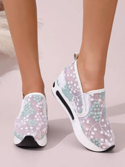 Cyflymder  Women'S Sneakers Ladies Fashion Breathable Lace Mesh Flower Embroidery Round Head Thick Bottom Women'S Summer Footwear