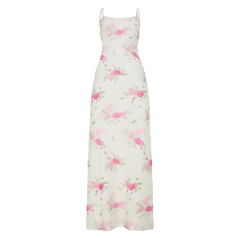 Cyflymder  Holiday Floral Bodycon Dress Beach Style Sexy Slim Backless Maxi Dresses For Women 2025 Summer Fashion Streetwear Lady