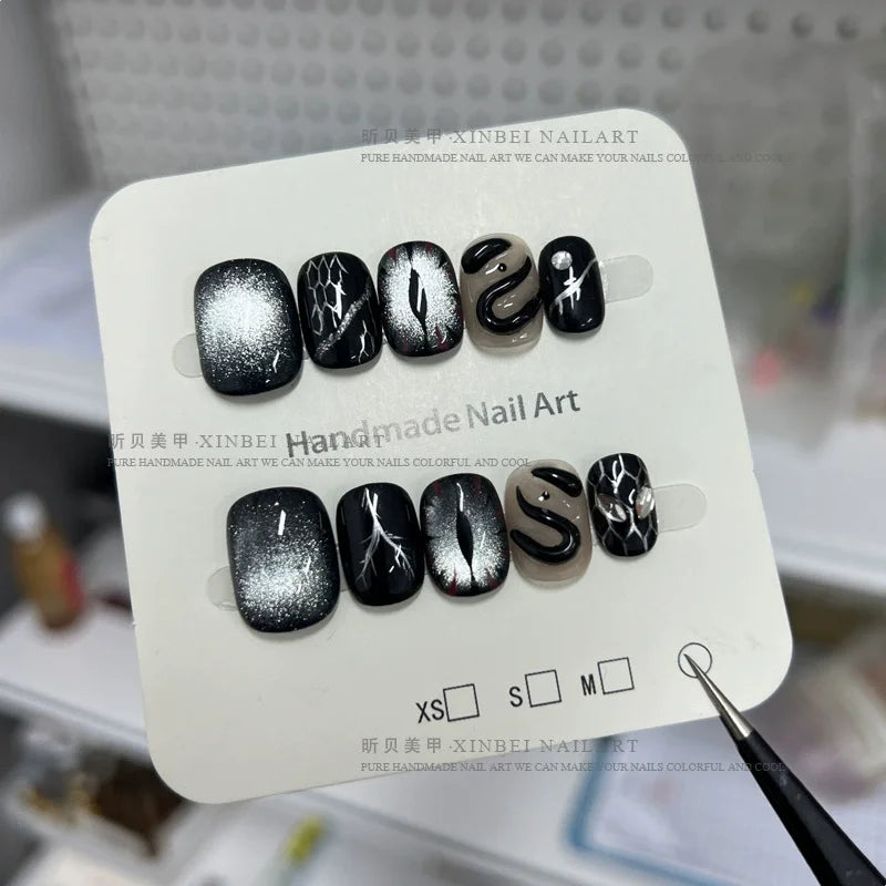 Cyflymder  10Pcs Cat Eye Handmade Press on Nails Flower Pattern Fake Nails Wearable Stick-on Nail False Nails Накладные Ногти Uñas Postizas