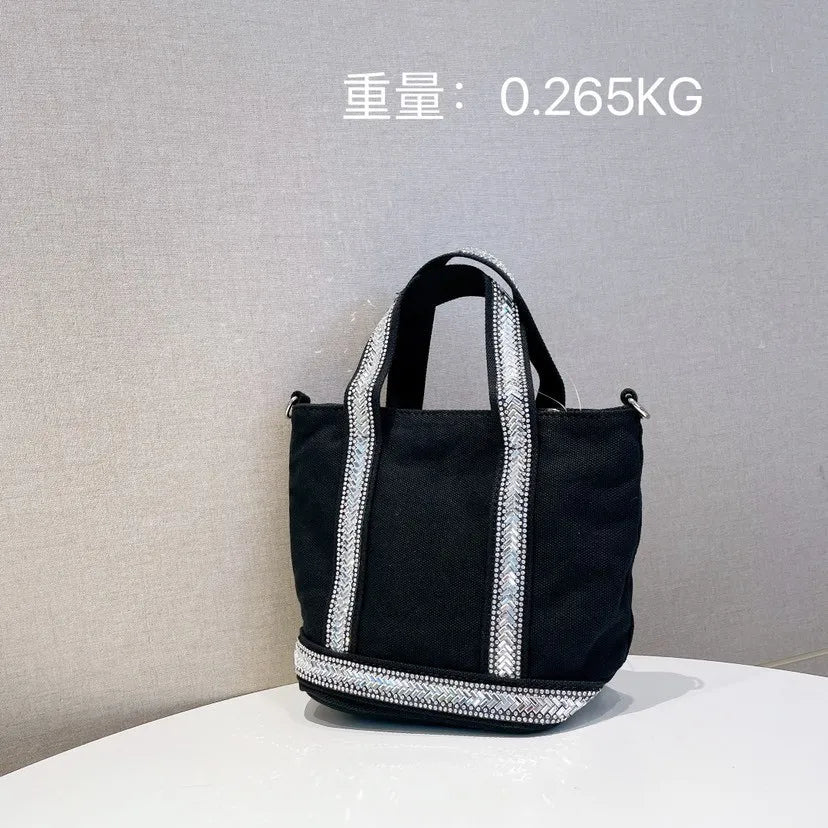 Cyflymder  Canvas Rhinestone Large Capacity Tote Bag  Retro Shoulder Messenger  Handbag Cosmetic Bag Luxury Brand Crossbody Bags for Women