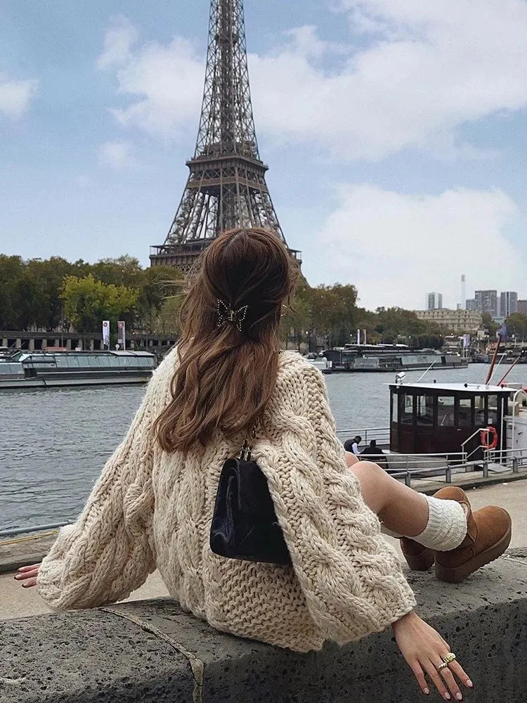 Cyflymder  Retro Knitted Sweater round Ne Bell Sve Casual Comfortable Autumn Winter Women's Faion Commute Loose Fit Polyester Blend
