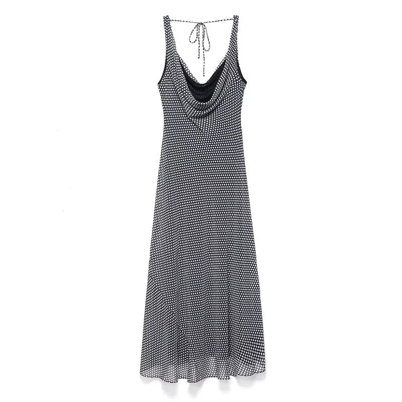 Cyflymder  Summer Woman Sleeveless Backless Sexy Party Evening Dress Women Elegant Polka Dot Print Slim High Street Midi Dress Mujer