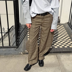 Cyflymder  Spring New Niche Design American Plaid Scimitar Pants Women's Casual Loose Slimming Casual Pants