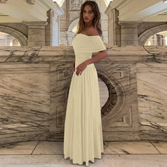 Cyflymder  Summer New Fashion Temperament Slimming Slash Neck strapless Solid Color Waist Dress