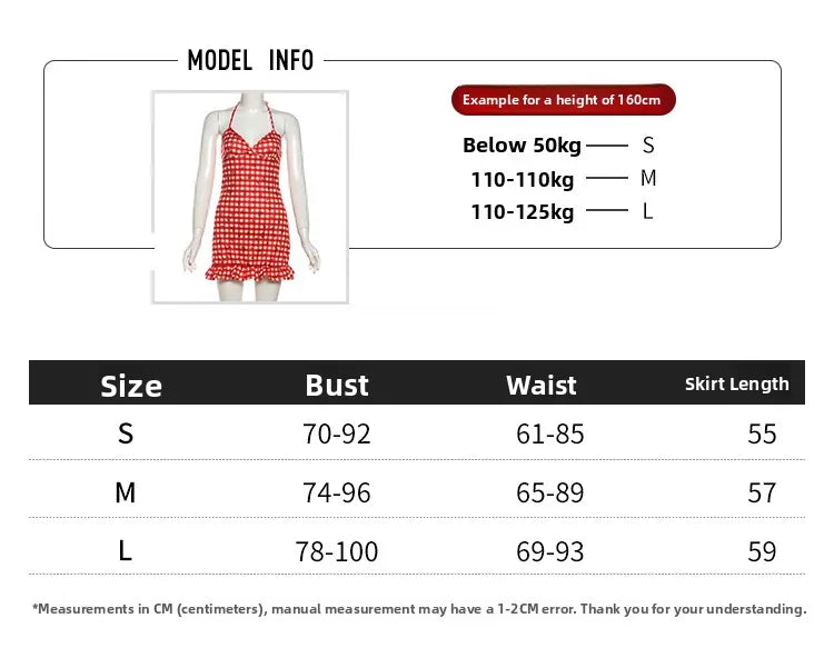 Cyflymder  Retro Red Plaid V-ne Strap Dr Women's Sweet Spicy Slimming Gored Skirt Dr Summer Casual A-line Skirt Polyester Fiber