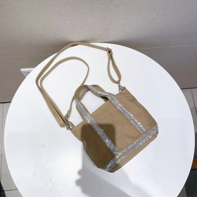 Cyflymder  Canvas Rhinestone Large Capacity Tote Bag  Retro Shoulder Messenger  Handbag Cosmetic Bag Luxury Brand Crossbody Bags for Women