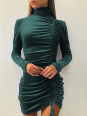 Cyflymder  Velvet Sexy Hot Girl Drawstring Solid Glamorous Dresses Bodycon High Waist Turtleneck Fashion Street Club Date Outfits