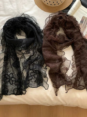 Cyflymder  Y2k Aesthetic Gauze Patchwork Vintage Neckerchief Harajuku Women Hollow Out Grunge Scarves Streetwear Girl Embroidery Scarf