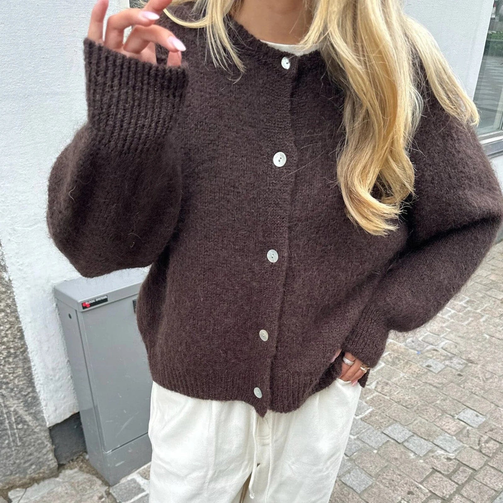Cyflymder  Y2K Streetwear Solid Color Soft Knitted Sweater Tops Outerwear Women Casual Basic Cardigans Front Button Up Long Sleeve Knitwear