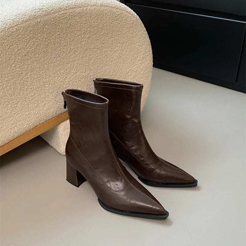 Cyflymder  High Heel Pointed Toe Women Ankle Boots Ladies Elegant Slim Short Booties Autumn Winter Womem's Shoes