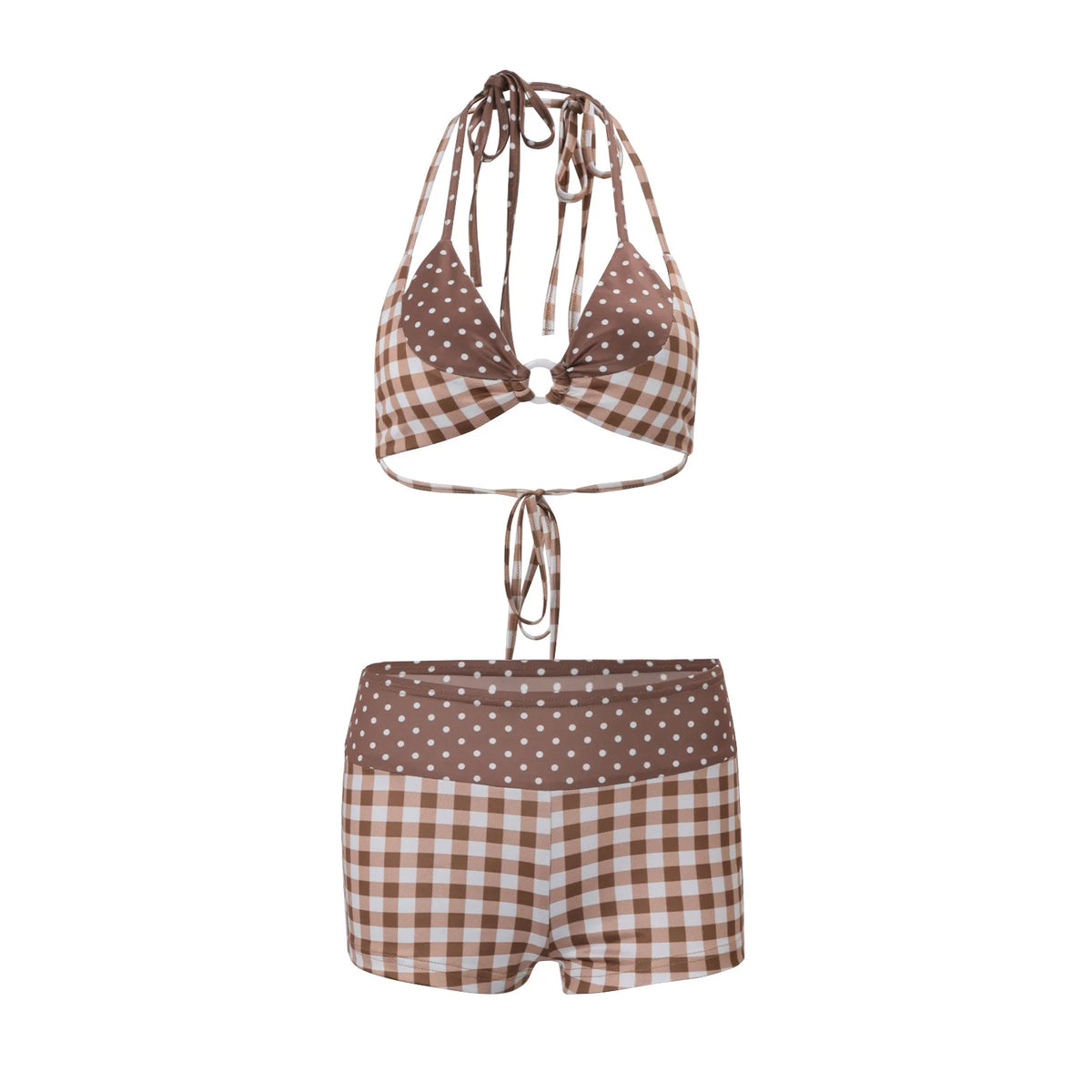 Cyflymder  Summer Vacation Style Women Two Piece Sets Euramerican Spice Girl Spliced Halter Short Fake Two Piece Y2k Casual Vintage Shorts