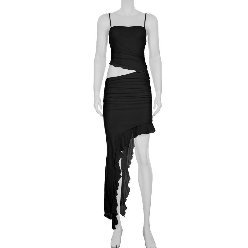 Cyflymder  Women Sleeveless Backless Irregular Tassel Party Dresses Summer Street Robe Elegant Slim Vestidos Aesthetic Coquette