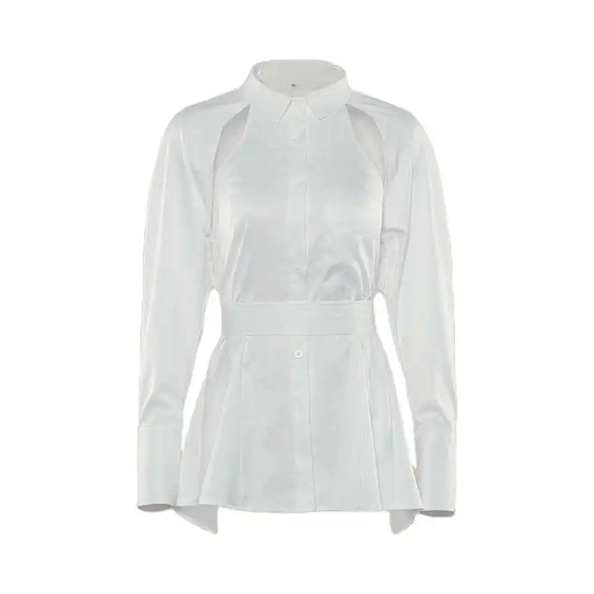 Cyflymder  Chic Long Sve White irt Blouse Women's Straight Cut  Knot Cotton Ropa Top Quali Faion Spring Summer Autumn