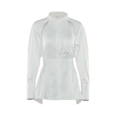 Cyflymder  Chic Long Sve White irt Blouse Women's Straight Cut  Knot Cotton Ropa Top Quali Faion Spring Summer Autumn