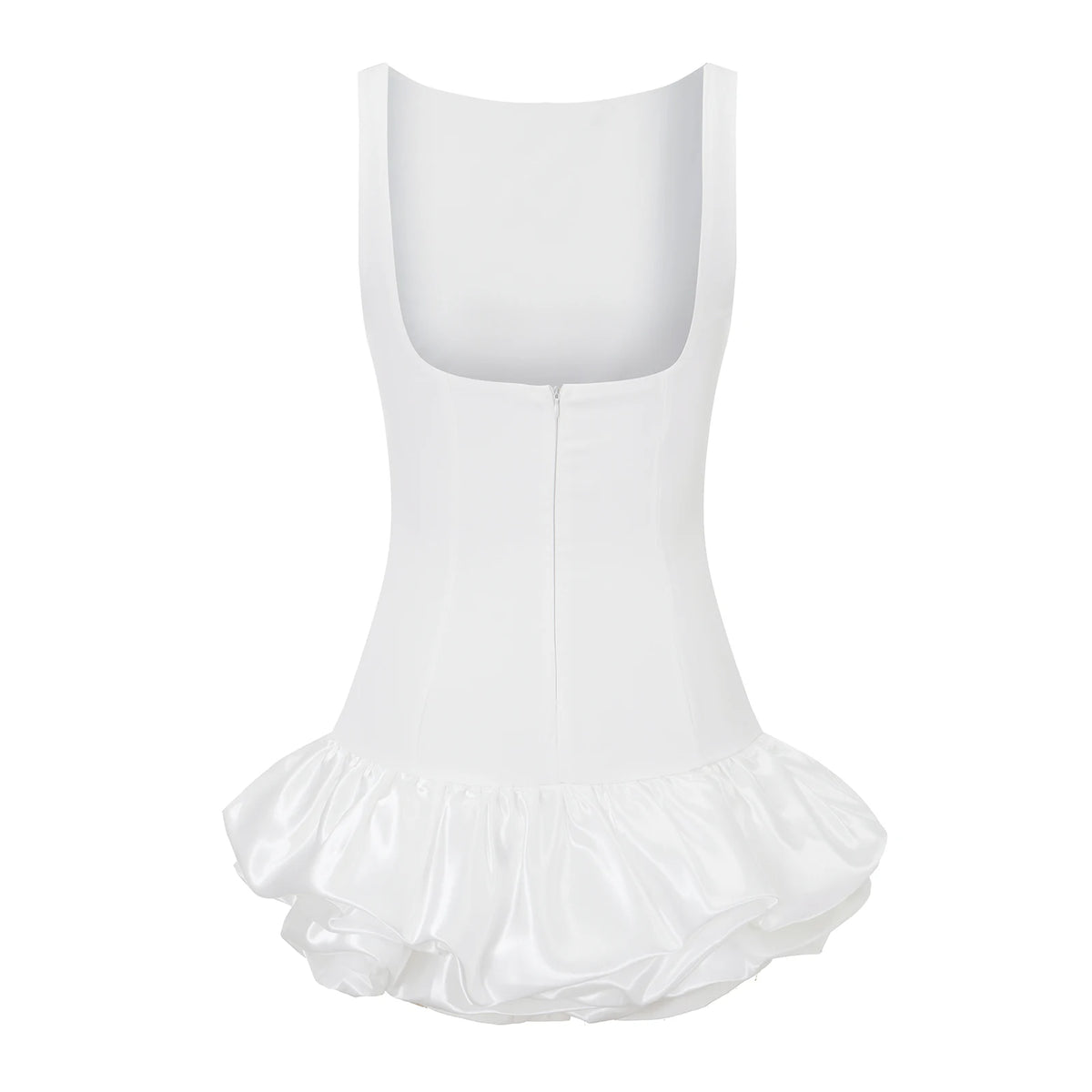 Cyflymder  Women Summer Mini Tank Dress Sleeveless Round Neck Solid Color  Bud Hem Dress