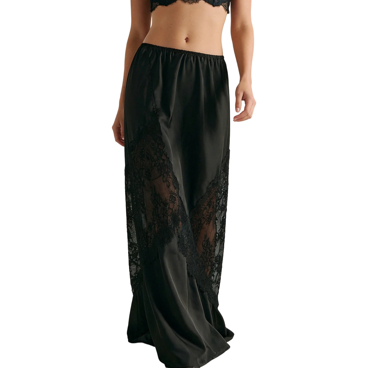 Cyflymder  Sexy Women's Long Skirt Fashion Female Casual Lace Patchwork Solid Color Stylish Mid Rise Skirt for Spring and Summer