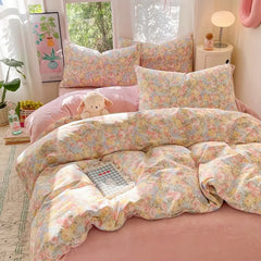 Cyflymder  Idyllic small fresh thickened milk fleece four-piece coral fleece winter warm student four-piece set