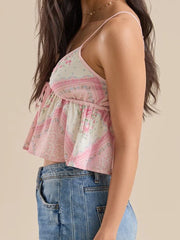 Cyflymder  Women s Sleeveless V Neck Floral Print Ruffle Tank Top Summer Camisole Blouse with Adjustable Straps and Lace Trim