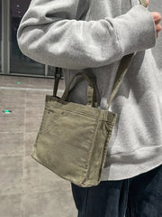 Cyflymder  Casual Canvas Shoulder Bag Women's  Messenger Bag Commuter Fashion Handbag Soft Foldable Pure Color Vertical Square Bag