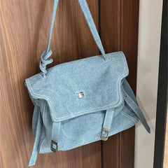 Cyflymder  Vintage Light Blue Denim Messenger Bag Women Stitching Large Capacity Flap Tote Bag Ladies Daily Casual Versatile Crossbody Bag