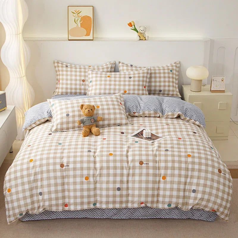 Cyflymder  Ins Style Plant Printed Skin Friendly Cotton Bed Sets 4Pcs Soft Cozy Duvet Cover Set for All Seasons King Queen Textile Supplies