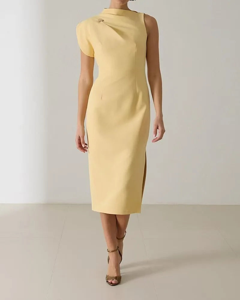Cyflymder  Luxury Design Women's Summer Dress Off-shoulder Sleeveless Party Wedding Robe Fitted Slit Dress Office Lady Dresses Asymmetrical