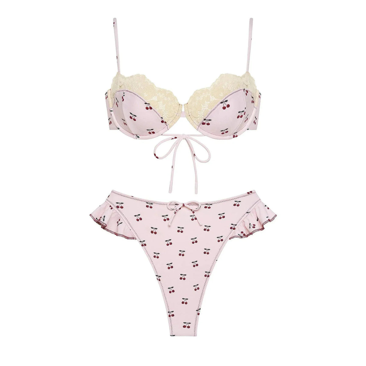 Cyflymder   3Pc Pink Lace Bikini Bandeau Biquini Women Sexy Swimsuit Push Up Swimwear Female Mini Skirt Bathing Suit Cover Up Beachwear