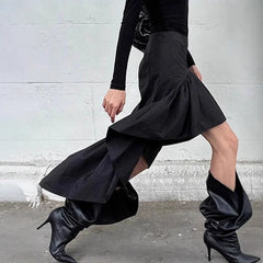 Cyflymder   Commuting Black Ruffled Skirt For Women Asymmetric High Waist A-line Skirt Fashion Splice Female Casual Skirt Streetwear