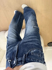 Cyflymder  Y2K Vintage Blue Jeans Women American Workwear Micro Flare Non Stick Loose Fit Slimming Floor Length Versatile