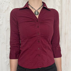 Cyflymder  Y2K Turn-Down Collar Long Sleeve Blouse Solid Color Slim Fit Sexy Pleated Waist Cinching Short Sleeved V-Neck Shirt