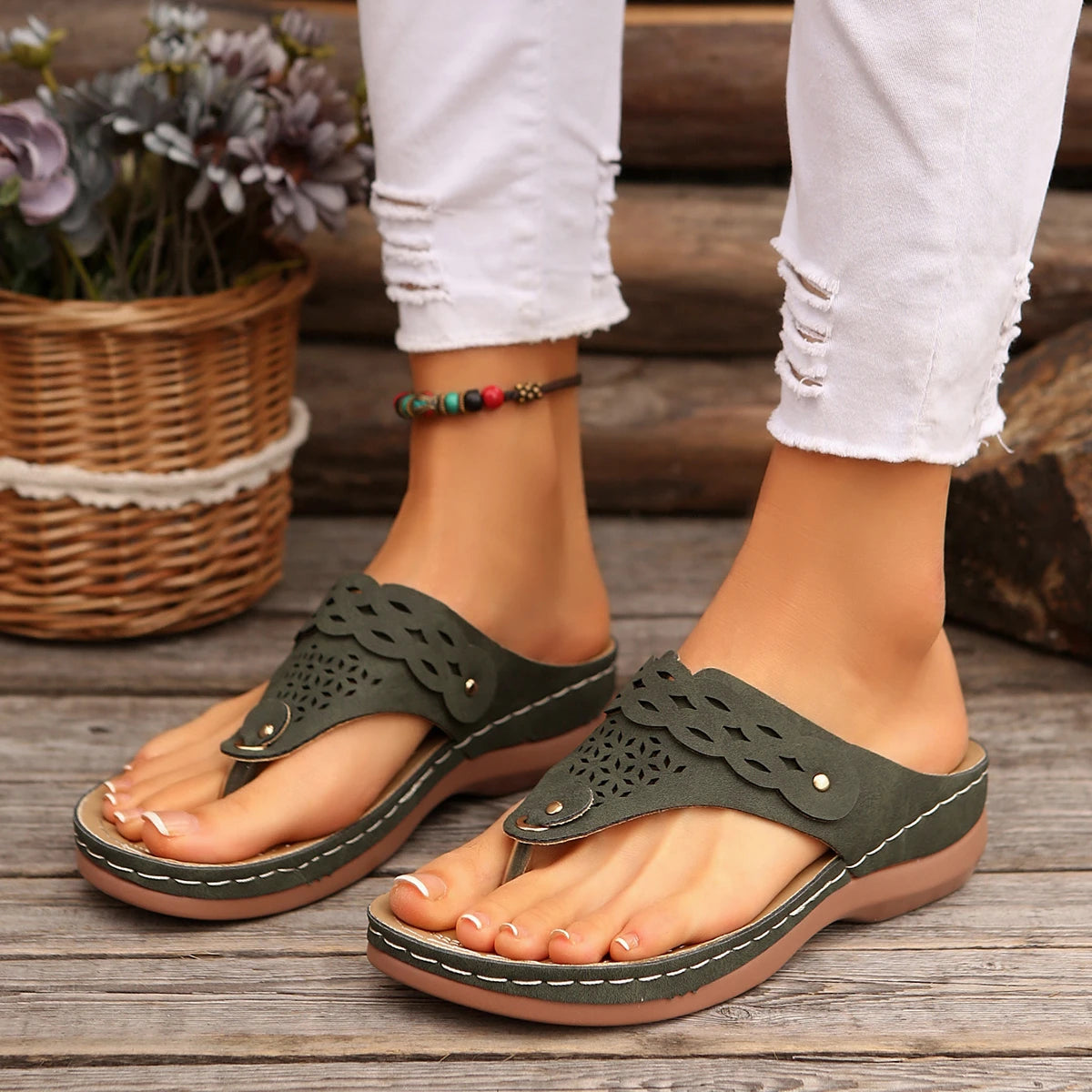 Cyflymder  New Thong Flip Flops for Women Fashion Rome Style Summer Beach Slippers for Women Leather Flat Slippers