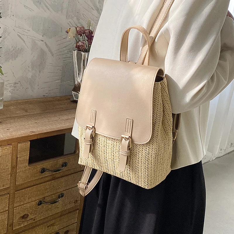 Cyflymder Vintage Straw Backpack Multifunctional Fashion Ladies Shoulder Bag Luxury Designer Small Backpack New Trends For Summer